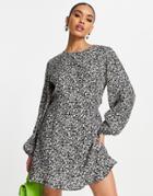 Na-kd Long Sleeve Open Back Mini Dress In Floral-multi