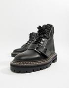 Asos Design Archie Premium Leather Chunky Hiker Ankle Boots-black