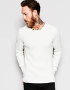 Asos Muscle Fit Ribbed Sweater In Cream - Ecru