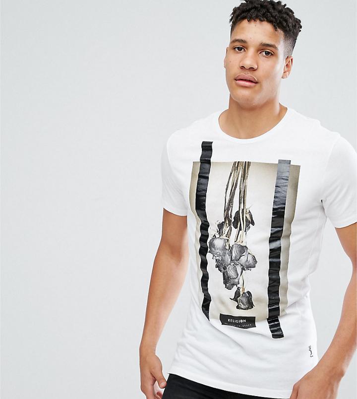 Religion Tall T-shirt With Roses Print - White