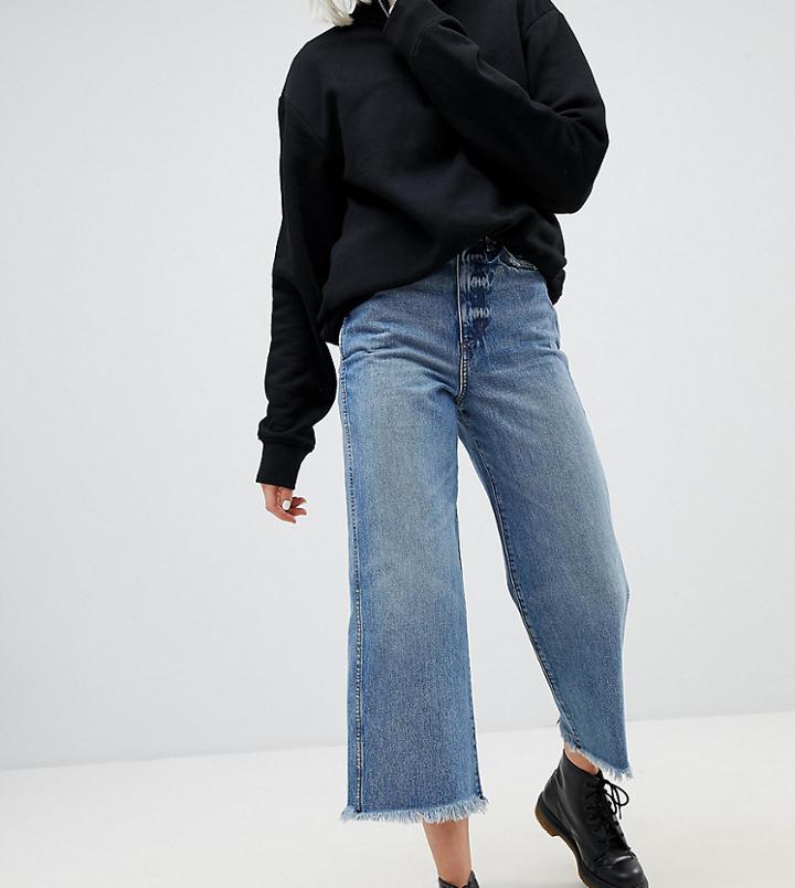 Weekday Crop Wide Leg Jeans With Raw Hem-blue