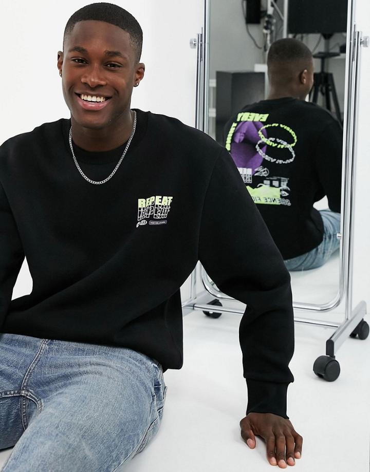 Topman Repeat Print Sweat In Black