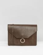 Asos Vintage Leather Cross Body Bag With Metal Ring Detail - Brown