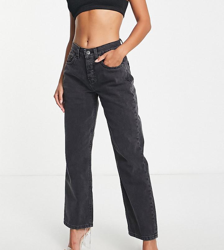 Asos Design Petite Cotton Blend 90s Straight Jeans In Washed Black