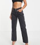 Asos Design Petite Cotton Blend 90s Straight Jeans In Washed Black