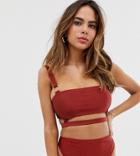 Wolf & Whistle Fuller Bust Exclusive Shiny Square Neck Bikini Top In Red - Orange