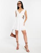 Parallel Lines Ruched Waist Cut-out Dress In White