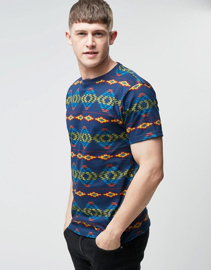 Bellfield Geo-tribal Printed T-shirt - Navy