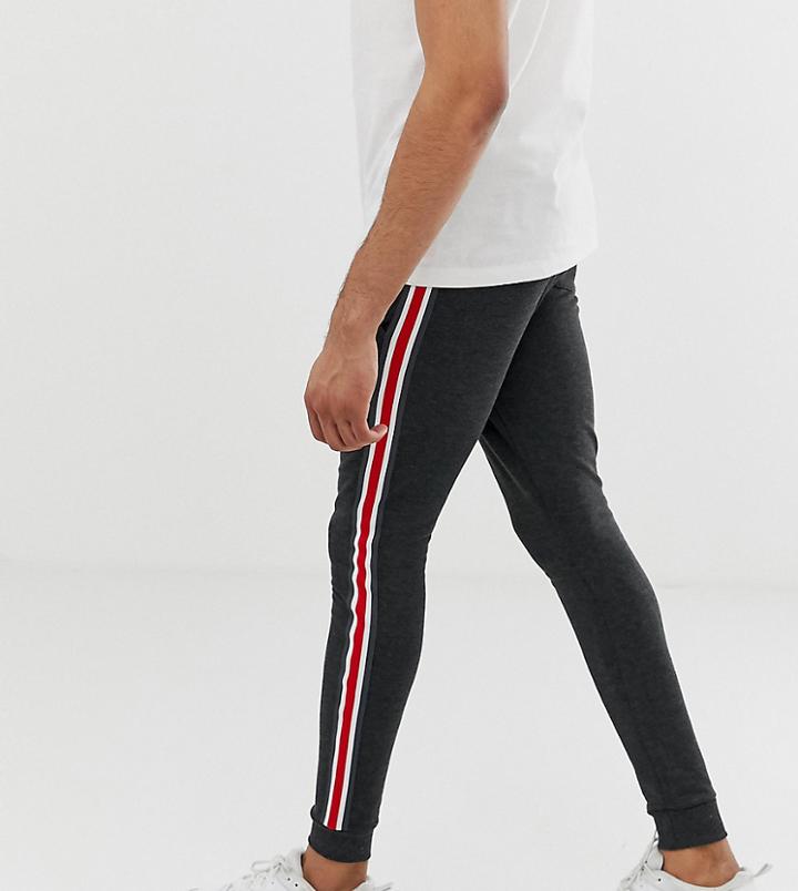 Asos Design Tall Super Skinny Sweatpants With Side Stripe In Charcoal - Gray