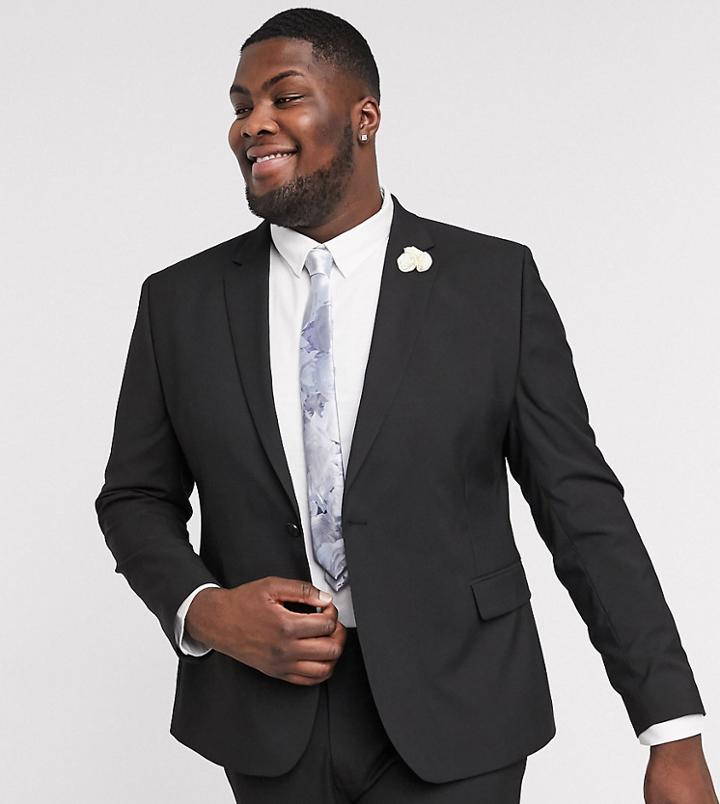 Asos Design Plus Wedding Skinny Suit Jacket In Black