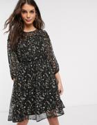 Vila Prairie Floral Mini Dress With Piping Detail-black