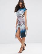Asos Floral Blurred Midi Scuba Dress - Multi