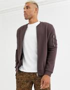 Asos Design Jersey Bomber Jacket With Ma1 Pocket In Brown