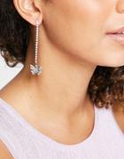 Topshop Butterfly Crystal Chain Drop Earrings In Silver