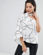 Parallel Lines Asymmetric Top With High Neck In Abstract Print - Multi