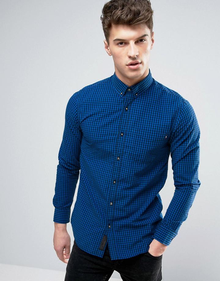 Produkt Shirt In Gingham Check - Navy