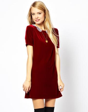 Asos Reclaimed Vintage '20s Velvet Mini Dress With Crochet Collar