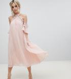 True Decadence Petite Pleated Swing Dress With Cold Shoulder Detail - Orange