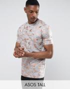Asos Tall Longline T-shirt In All Over Rose Gold Camo - Gray