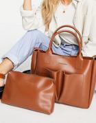 Claudia Canova Double Pocket Tote Bag In Tan-brown