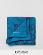 Heart & Dagger Pocket Square In Silk Paisley Print - Blue