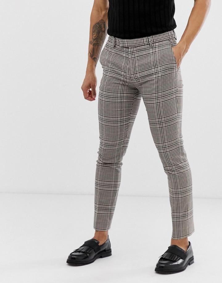 River Island Skinny Suit Pants In Brown Check - Brown