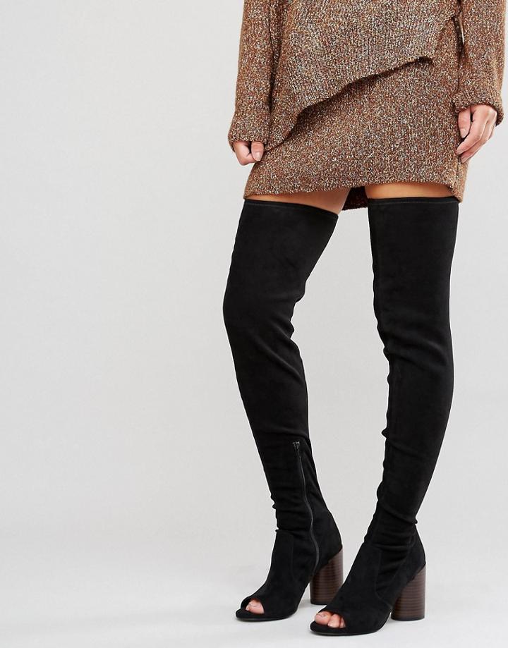 Asos Kastor Over The Knee Peep Toe Boots - Black