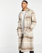 Another Influence Longline Coat In Brown Check