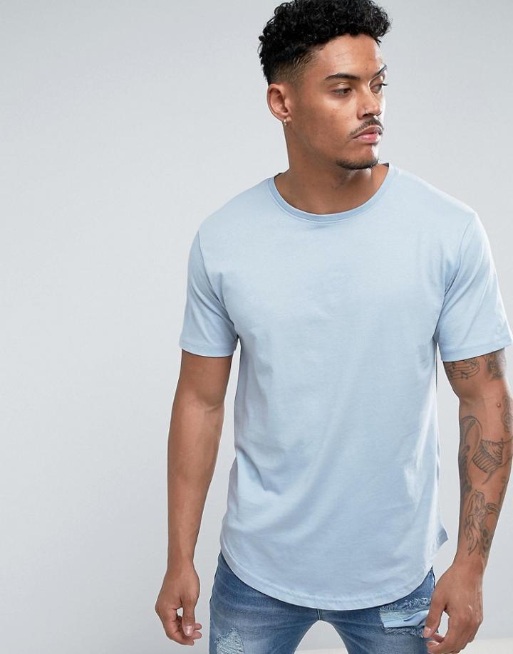 Troy Long Lined Curved T-shirt - Blue