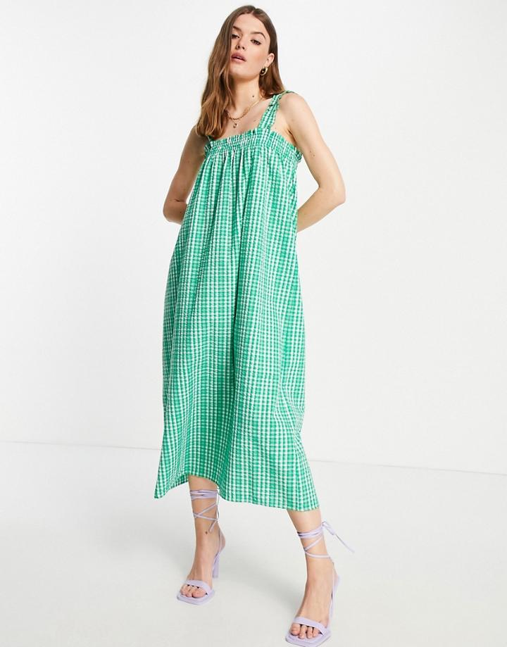 Envii Sleeveless Maxi Smock Dress In Green Check