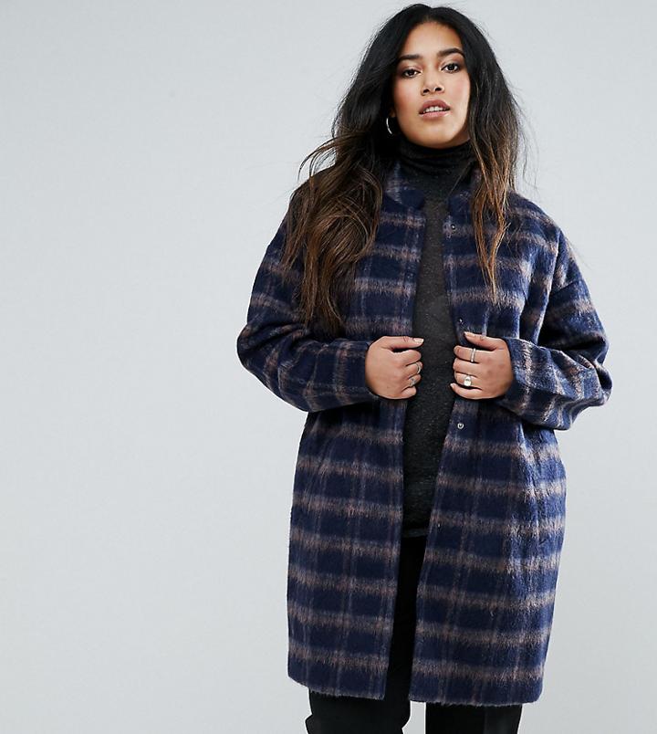 Junarose Plus Coat In Check With Belt - Multi