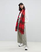 Stradivarius Red Base Check Scarf - Red