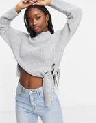 Parallel Lines Wrap Crop Sweater In Gray-grey