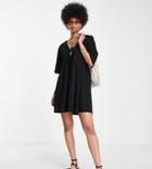 Asos Design Tall Mini Smock Dress With Double Tie Detail In Black