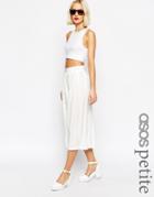 Asos Petite Wide Pleated Culottes In Spot Jacquard - White