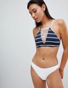 Seafolly Stripe High Neck Bikini Top - Blue