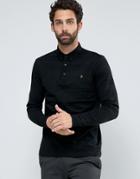Farah Polo With Long Sleeves In Textured Stripe Slim Fit Black - Black