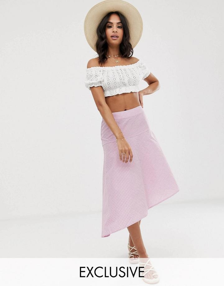 Vila Check Midi Skirt-pink
