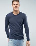 Asos Cotton V-neck Sweater In Navy - Navy