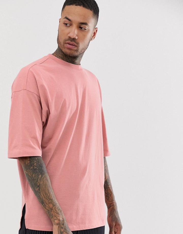 Asos Design Oversized T-shirt With Side Split In Pink - Pink