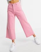 Neon Rose Relaxed Wide Leg Jeans With Raw Edge In Bright Pink Denim Set