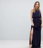 Asos Tall Crop Top Thigh Split Maxi Dress - Navy