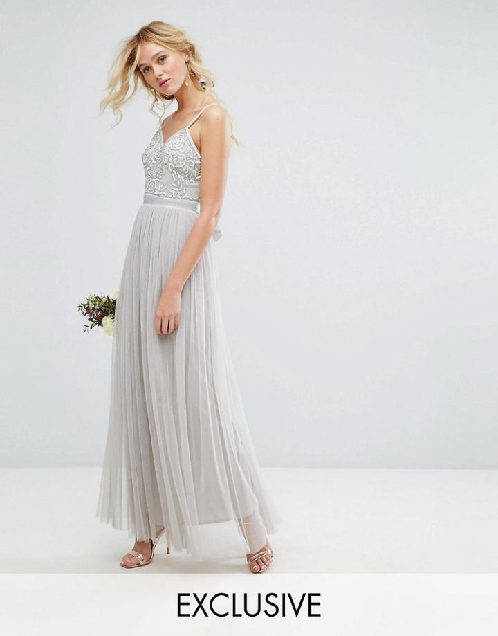 Maya Embellished Tulle Maxi Dress - Gray
