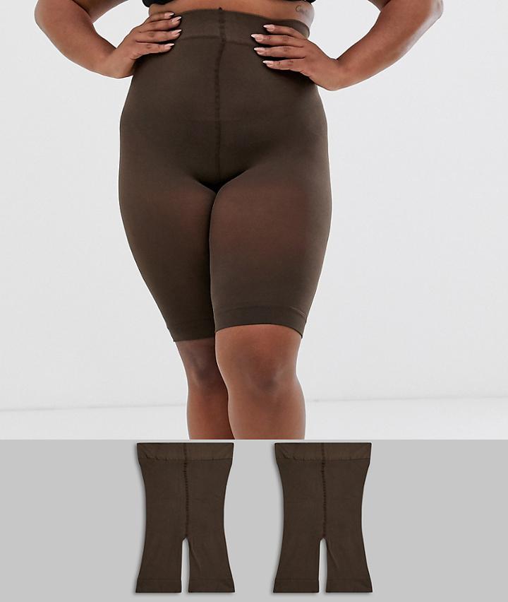 Asos Design Curve Anti-chafing Shorts 2 Pack In Umber - Brown