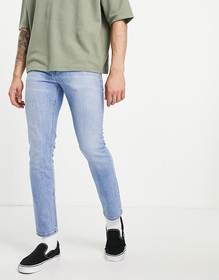 Asos Design Stretch Slim Jeans In Vintage Light Wash - Lblue-blues