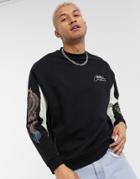 Asos Design Oversized Color Block Sweatshirt With Souvenir Dragon Sleeve Print-black
