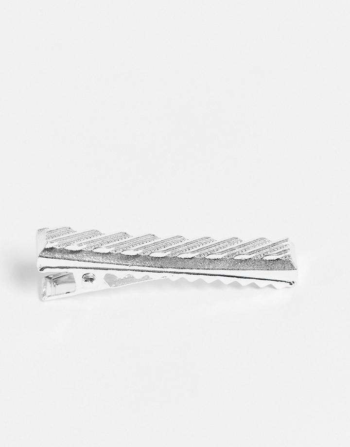 Asos Design Tie Bar With Chevron In Silver Tone