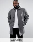 Asos Plus Wool Mix Trench Coat In Light Gray - Gray
