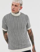 Asos Design Knitted Vertical Stripe Turtleneck T-shirt In Monochrome - Multi