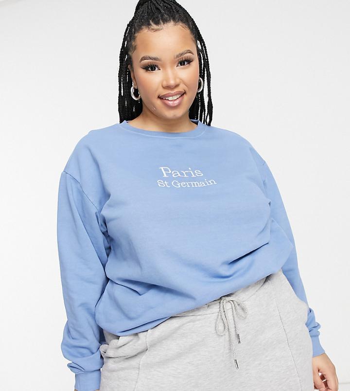 In The Style Plus X Lorna Luxe Exclusive Paris Oversized Sweatshirt In Dusty Blue-blues
